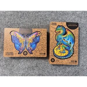 Unidragon Wooden Jigsaw Puzzle Intergalactic Butterfly Dragon Set Of 2